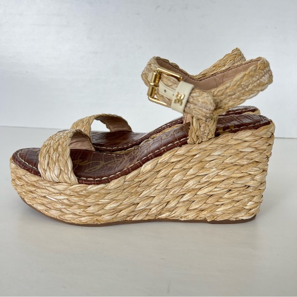 SAM EDELMAN Deena Raffia Ankle Strap Buckle Closure Platform Wedges Sandals Sz 8 - Picture 6 of 11